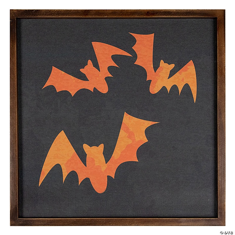 15.75 Framed Halloween Wall Decor with Orange Bat Silhouettes