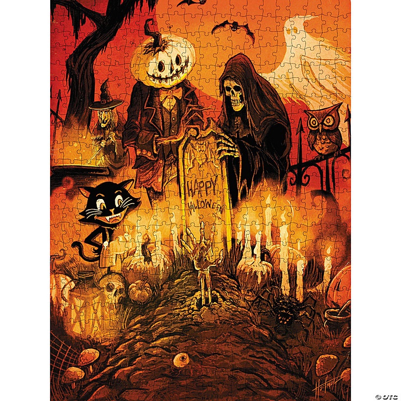 18 x 24 David Hartman's Halloween at the Cemetery Jigsaw Puzzle - 500 Pc.