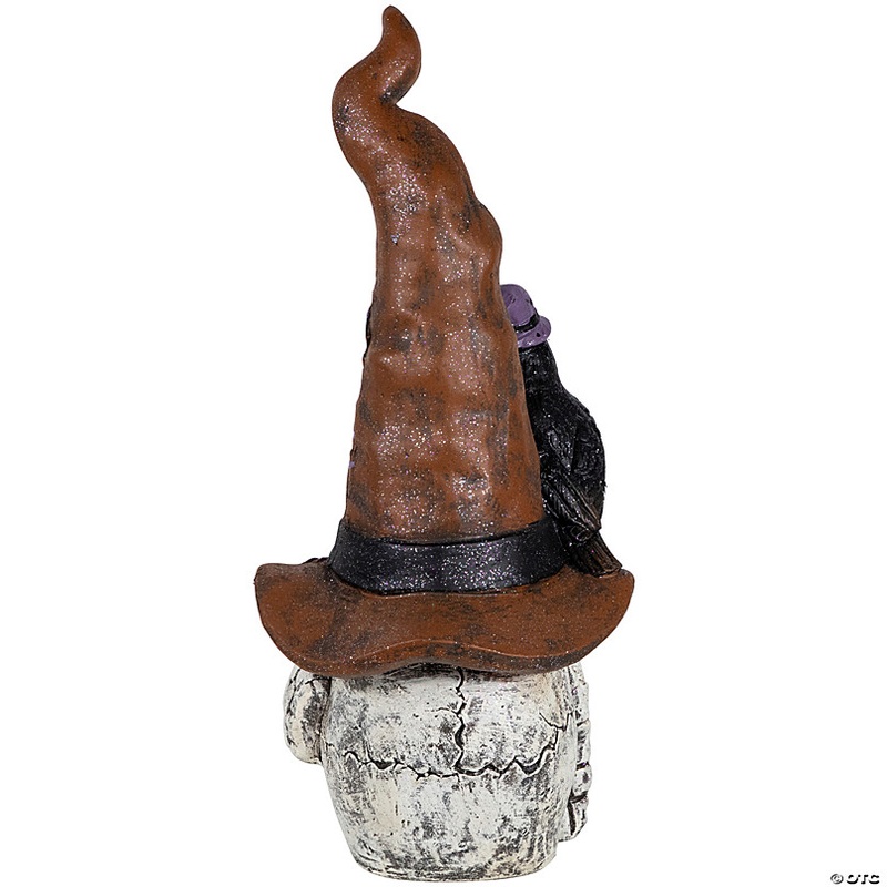 22.75 Skull in Witches Hat with Crow Halloween Decoration