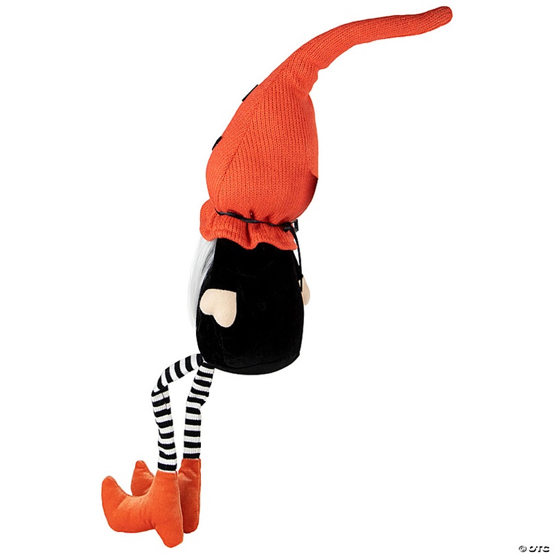 22 Orange and Black Halloween Gnome with Striped Dangling Legs