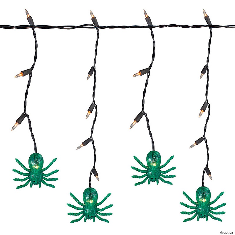 35ct Green Spider Halloween Icicle Lights- 3ft Black Wire