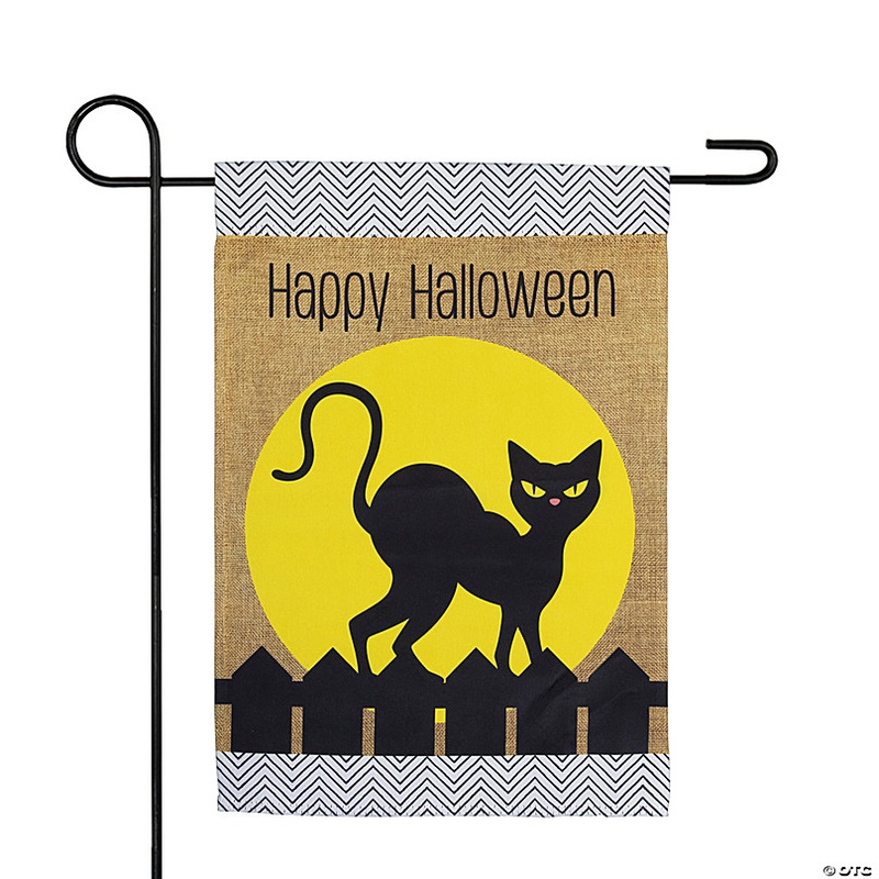 Black Cat Happy Halloween Outdoor Garden Flag - 18 x 12.5