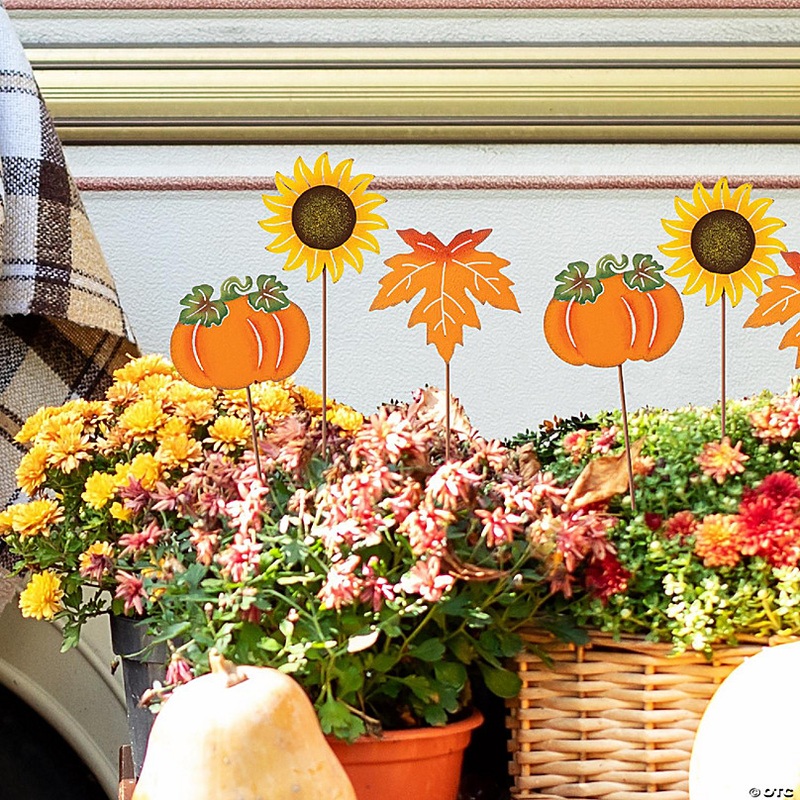 Glitzhome 18H Set of 6 Fall Metal Pumpkin, Leave & Sunflower Yard Stake