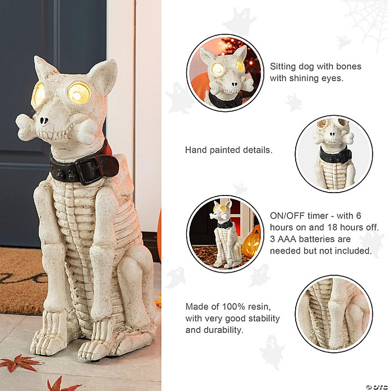 Glitzhome 20.50H Ligted Halloween MGO Skeleton Dog Porch Decor with Timer