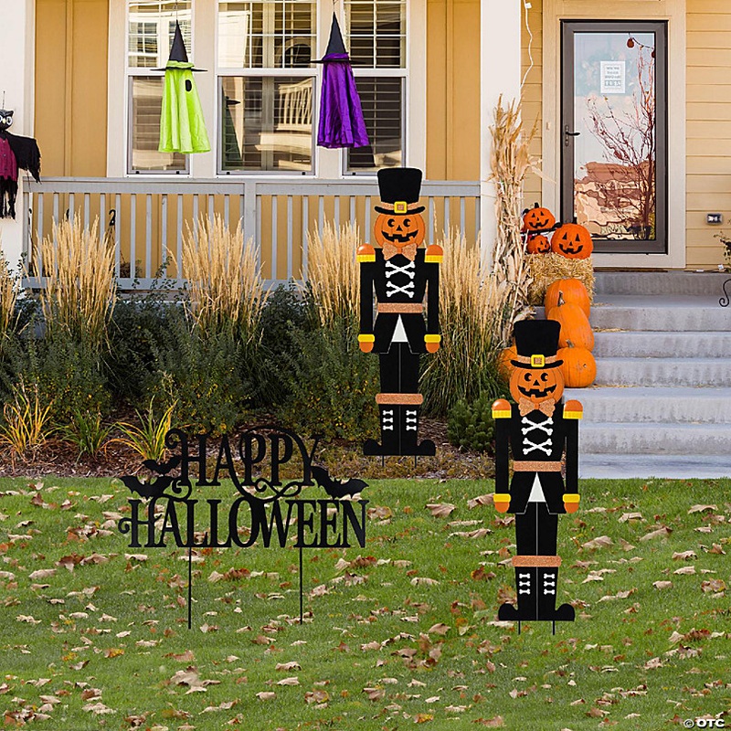 Glitzhome 32H S/3 Halloween Metal Nutcracker and HAPPY HALLOWEEN Yard Stake (KD)
