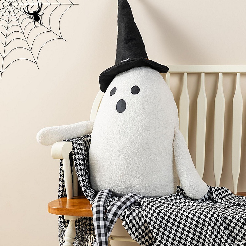 Glitzhome 65.25H Halloween Oversized Lighted Fabric Ghost Sitter Porch Decor, with Timer