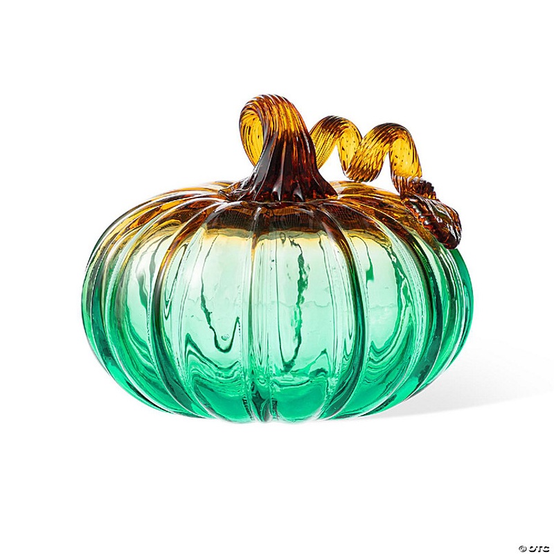 Glitzhome Set of 3 5.75D  Gradient Turquoise Glass Pumpkins