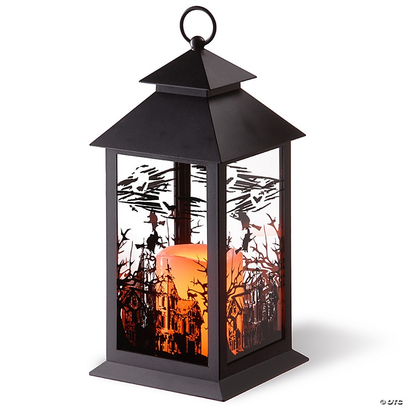 National Tree Company 12 Halloween Lantern with LED Lights, Carved Images of Witches, Haunted House