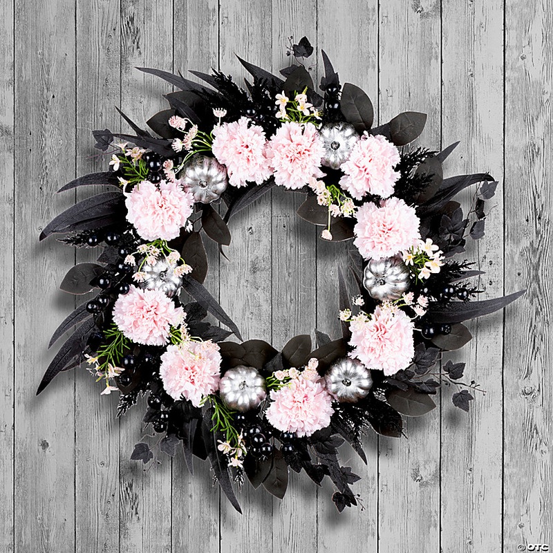 National Tree Company 26 Artificial Pretty Morbid Pink Carnation Halloween Wreath