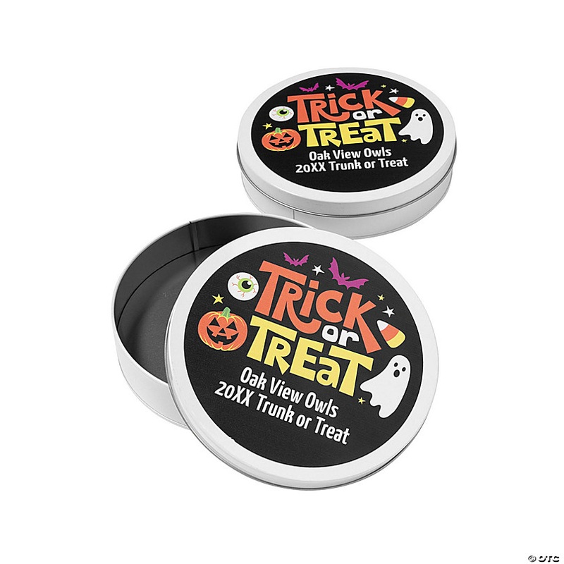 Personalized Halloween Trick or Treat Large Round Tins - 12 Pc.