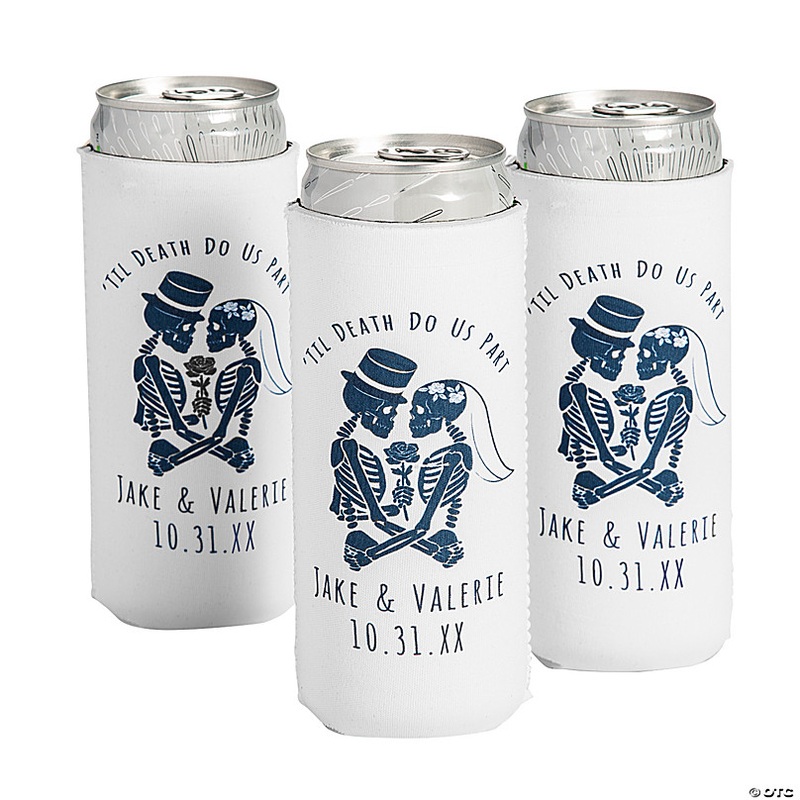 Personalized Premium Halloween Wedding Slim Can Coolers - 12 Pc.