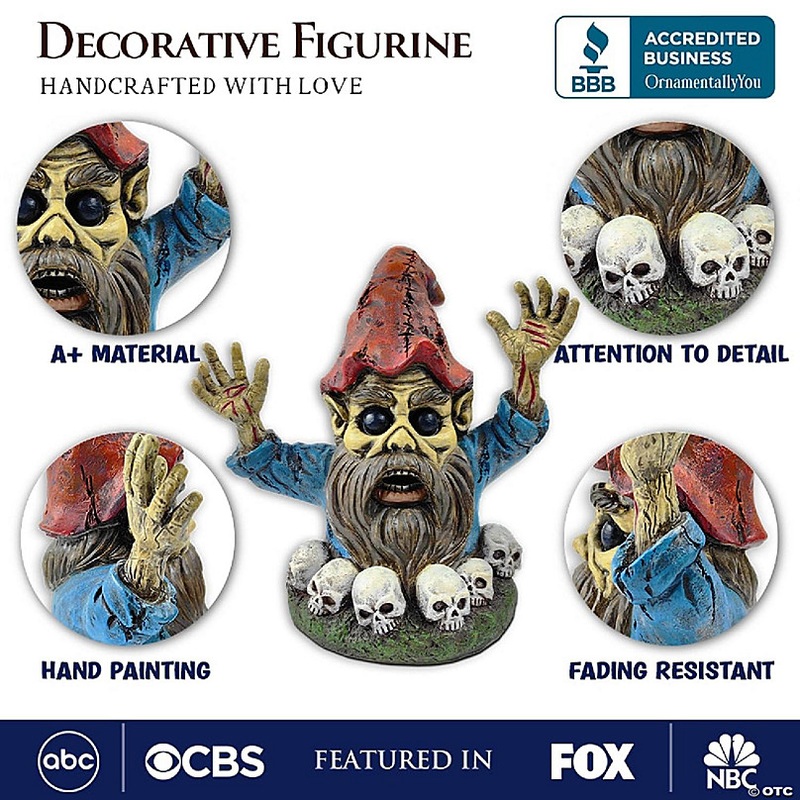Zombie Gnome Garden Statue, 8 Outdoor Halloween Figurine Yard Decoration, OrnamentallyYou