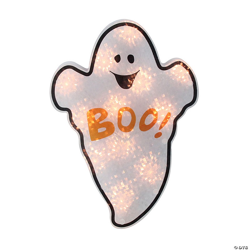 12 Lighted Holographic Ghost Halloween Window Silhouette Decoration