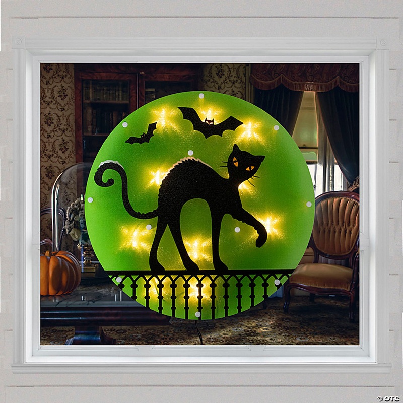 13.75 Lighted Black Cat Halloween Window Silhouette