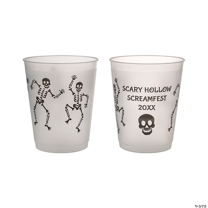 16 oz. Bulk 50 Ct. Personalized Dancing Skeletons Frosted Double-Sided Reusable Plastic Cups