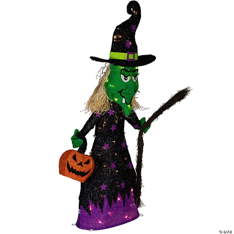 39 LED Lighted Witch with Broom Outdoor Halloween Decoration