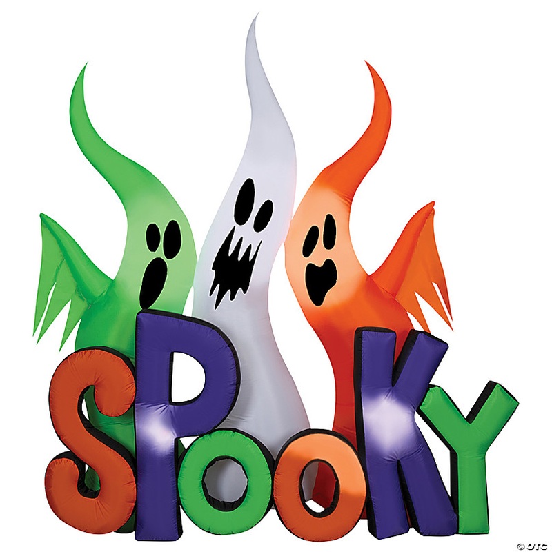 96 Airblown Inflatable Ghosts w/Spooky Sign Halloween Yard Decoration