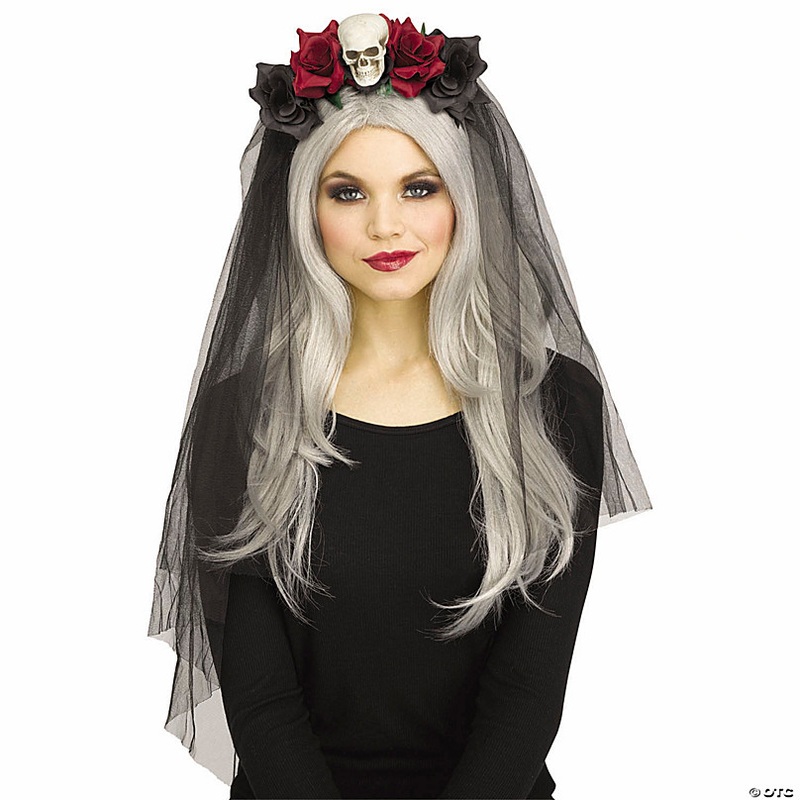 Adults Skull & Roses Horror Bridal Veil Headband - One Size