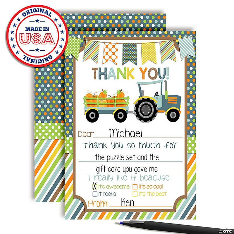 AmandaCreation Tractor With Pumpkins Thank You Cards 20pc.