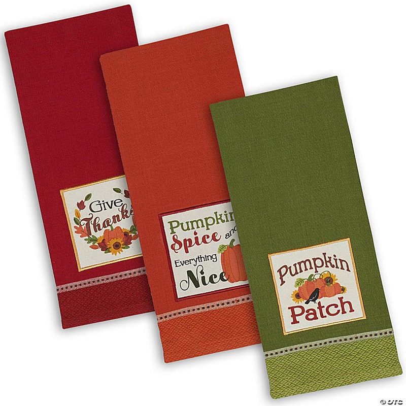 Assorted Country Pumpkin Embroidered Dishtowel (Set Of 3)