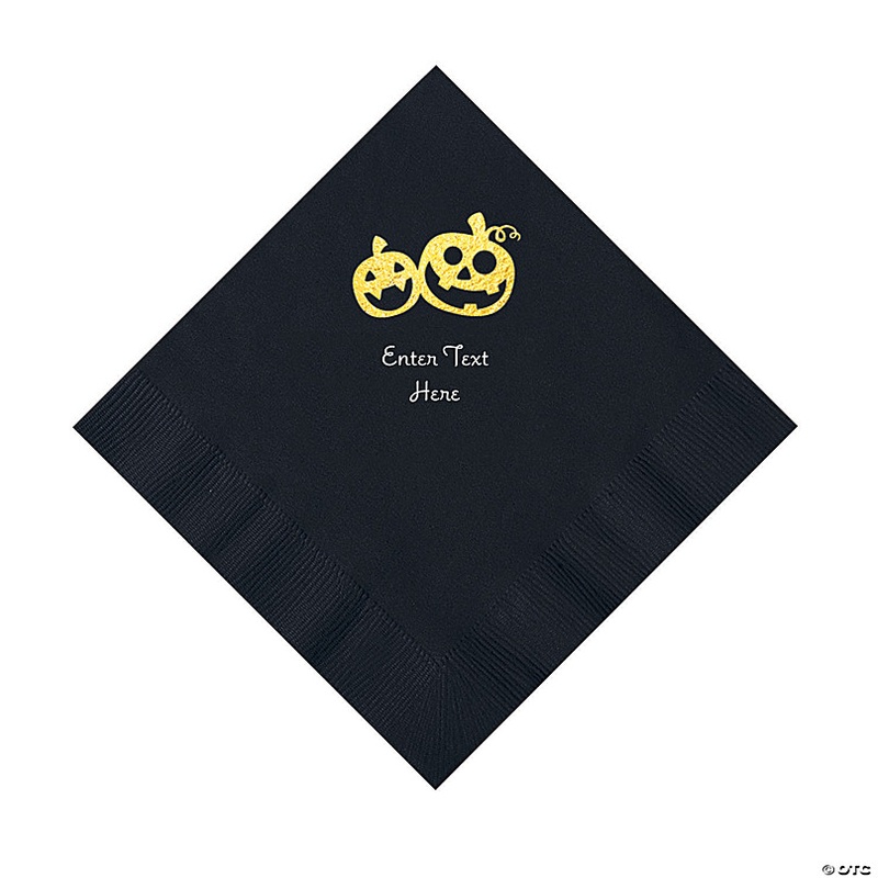 Black Pumpkin Personalized Napkins with Gold Foil  50 Pc. Luncheon
