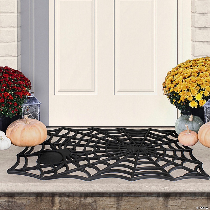 Black Spider Web Rectangular Halloween Doormat 18 x 30
