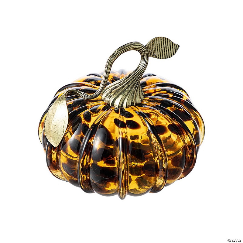 Glitzhome Set of 3 5.50D Amber Dots Glass Pumpkins