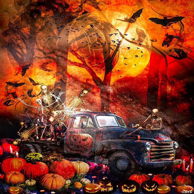 Happy Halloween Moon Panel Cotton Fabric 35 x44  by David Textiles