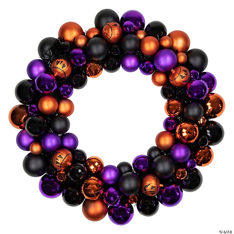 Jack-O-Lantern Shatterproof Ball Ornament Halloween Wreath - 24-Inch  Unlit