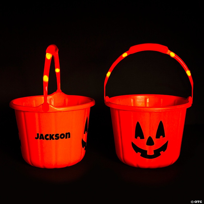 Personalized Light-Up Jack-O'-Lantern BPA-Free Plastic Trick-or-Treat Bucket