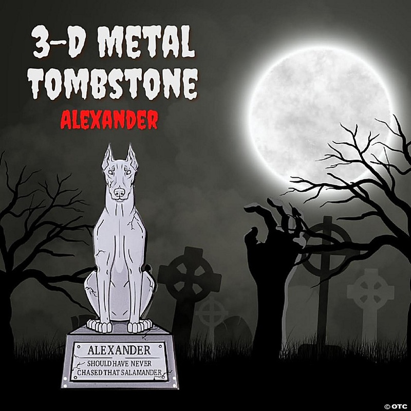 SCS Direct 3D 17 Metal Ghost Tombstone- Alexander-Weather Rust Proof, UV Printed-Upgrade Your Halloween Spooky Mansion Party, Haunted Cemetery Lawn Decor
