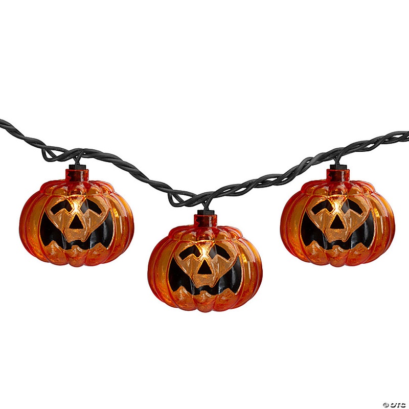 Set of 10 Jack O Lantern Shaped Halloween Lights  7.5ft Black Wire