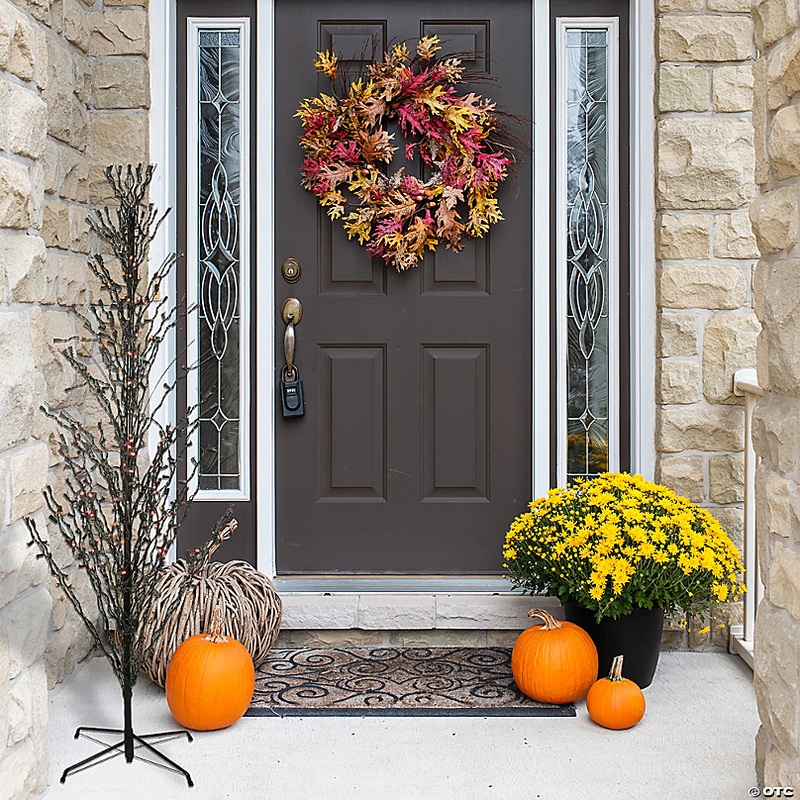 4' Pre-Lit Black Cascade Outdoor Halloween Twig Tree  Orange Lights