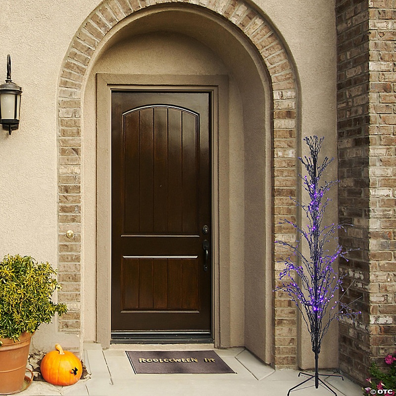 4' Pre-Lit Black Cascade Outdoor Halloween Twig Tree  Purple Lights