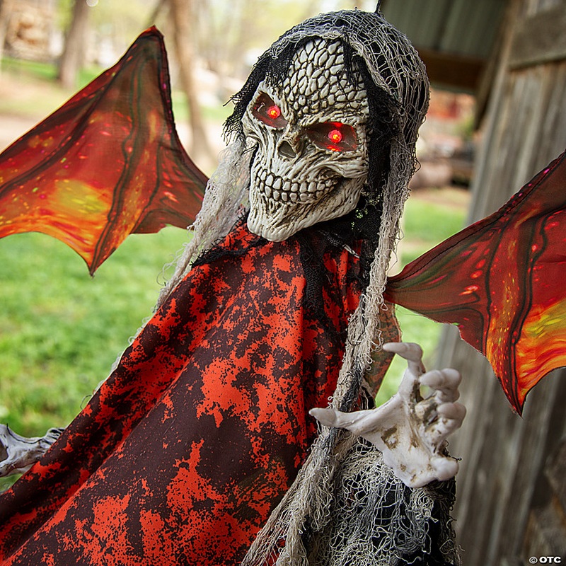 5 Ft. 1/4 Hanging Light-Up Red Skeletal Reaper with Wings Animated Halloween Decoration