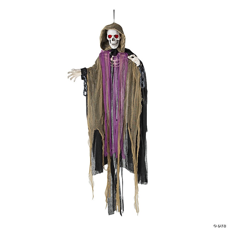 6 Ft. Hanging Light-Up Skeletal Reaper in Gray Robes Halloween Decoration