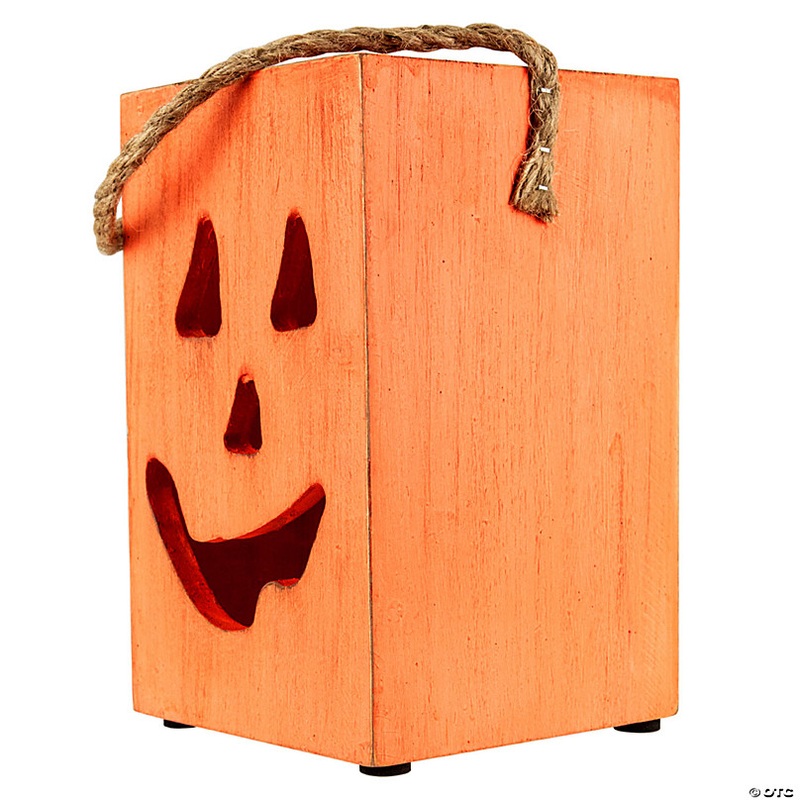 8 Large Orange Wood Jack O Lantern Halloween Candle Lantern
