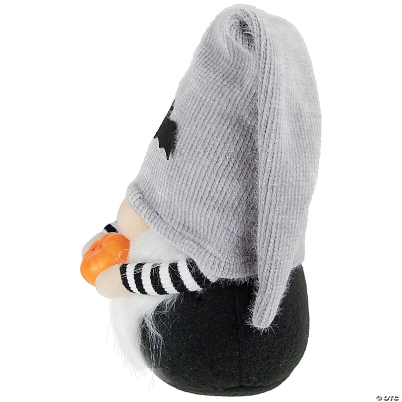 9.5 Black and Gray Standing Gnome with Pumpkin Halloween Decoration