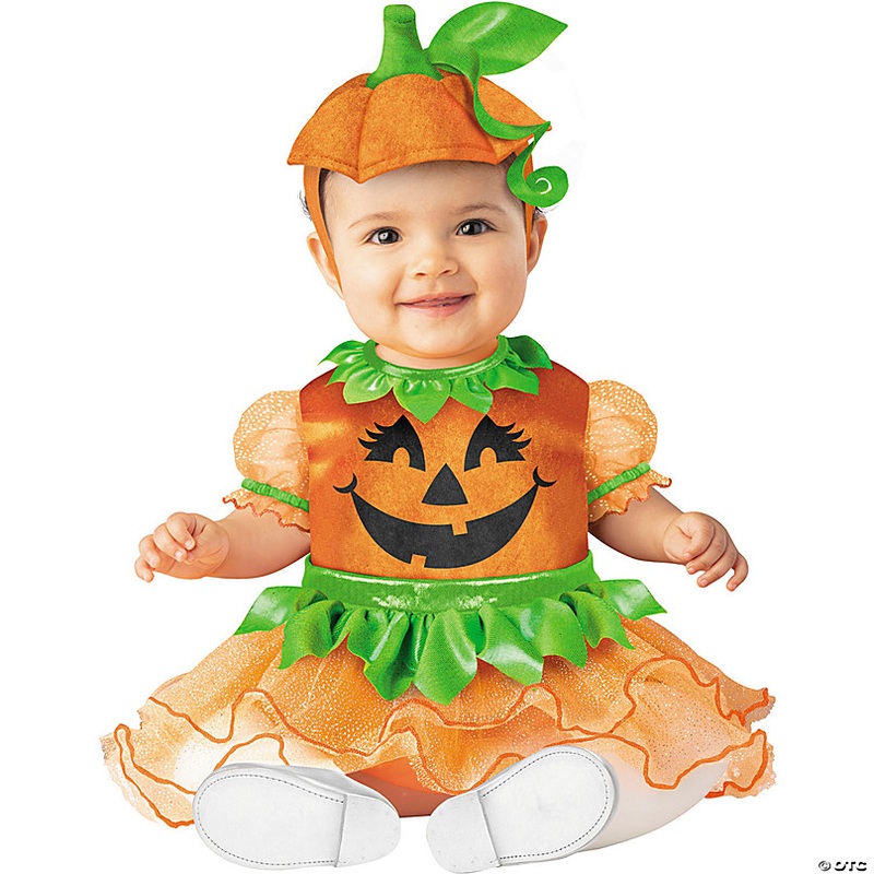 Baby Girl Orange & Green Polyester Pretty Pumpkin Tutu Halloween Costume