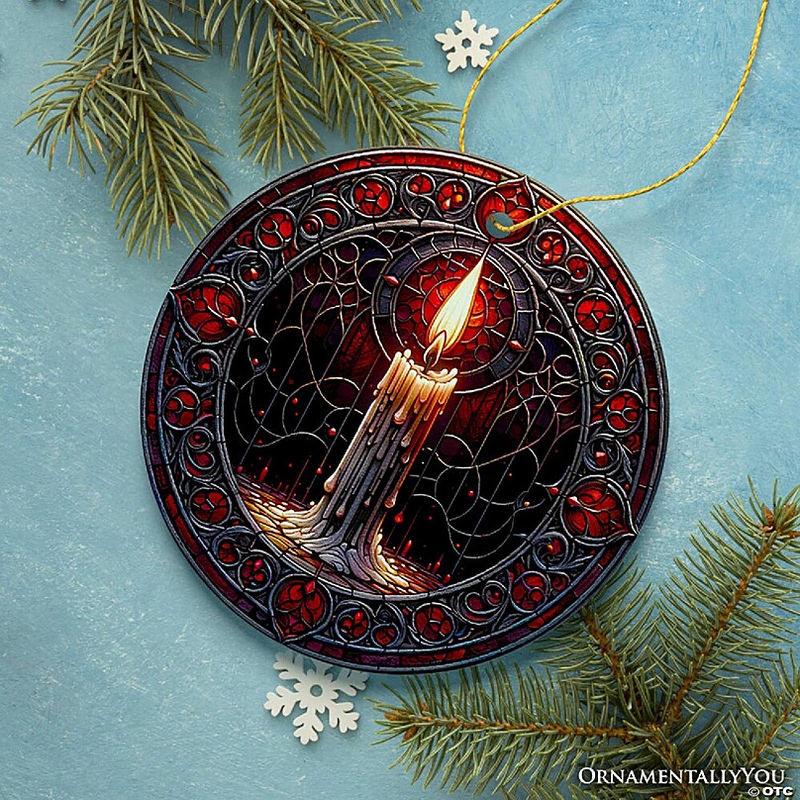 Candlelight for a Spine-Chilling Ambiance Stained Glass Style Ceramic Ornament, Halloween Themed Christmas Gift and Decor, OrnamentallyYou