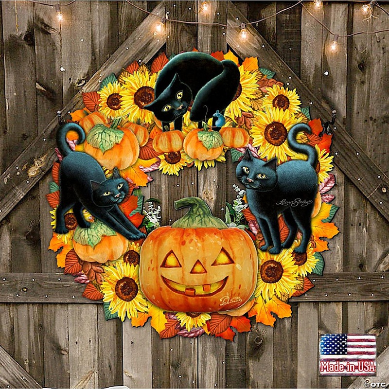 Designocracy Halloween Cats Holiday Door Wreath By Laura Seeley Thanksgiving Halloween Decor