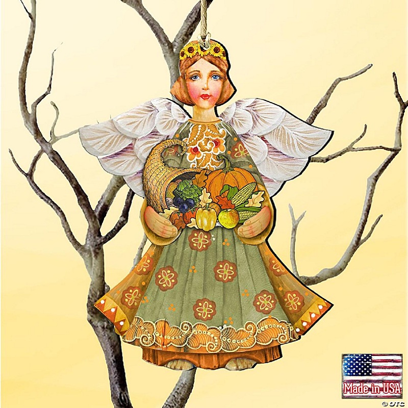 Fall Angel Wooden Ornament by G. DeBrekht - Thanksgiving Halloween Decor