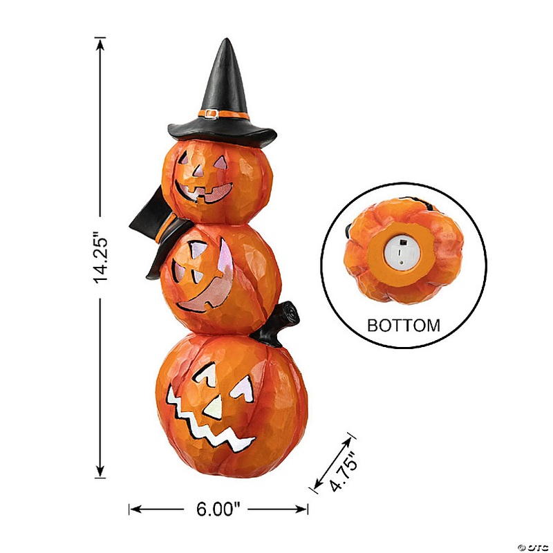 Glitzhome 14.25H Halloween Lighted Stacked Resin Pumpkin Table Decor