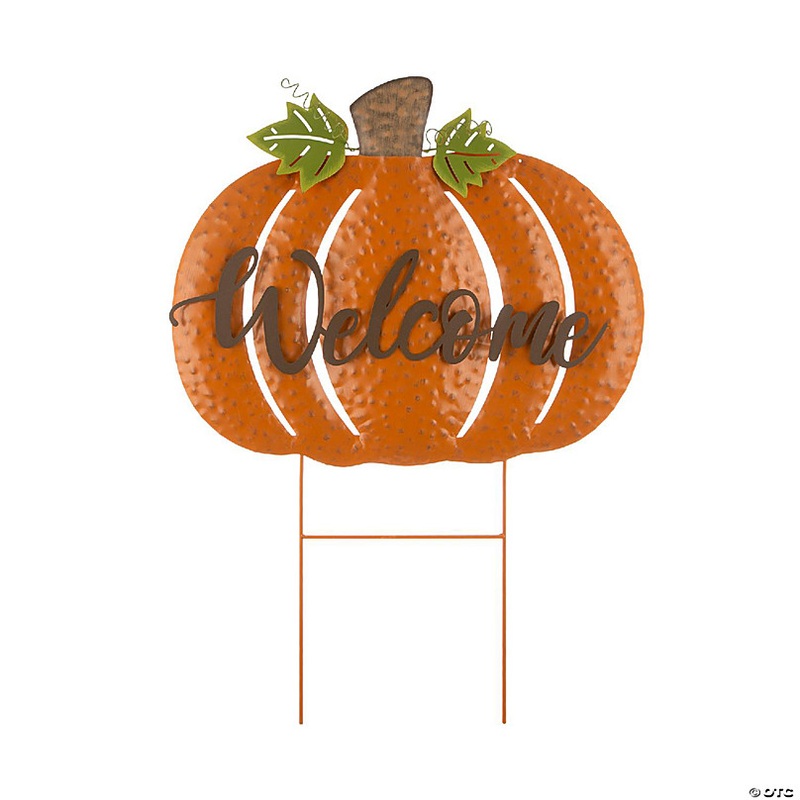 Glitzhome Set of 3 29.75H Fall Metal Pumpkin Yard Stake / Standing/Hanging Sign (KD, Three Function)