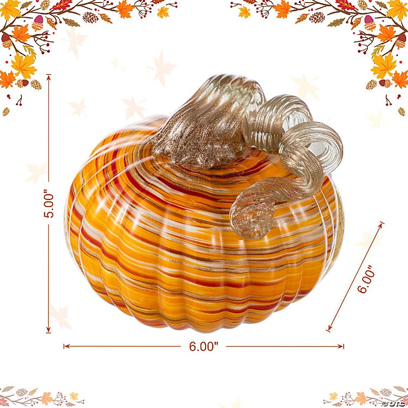 Glitzhome Set of 4 6D Fall Multi Stripes Glass Pumpkins