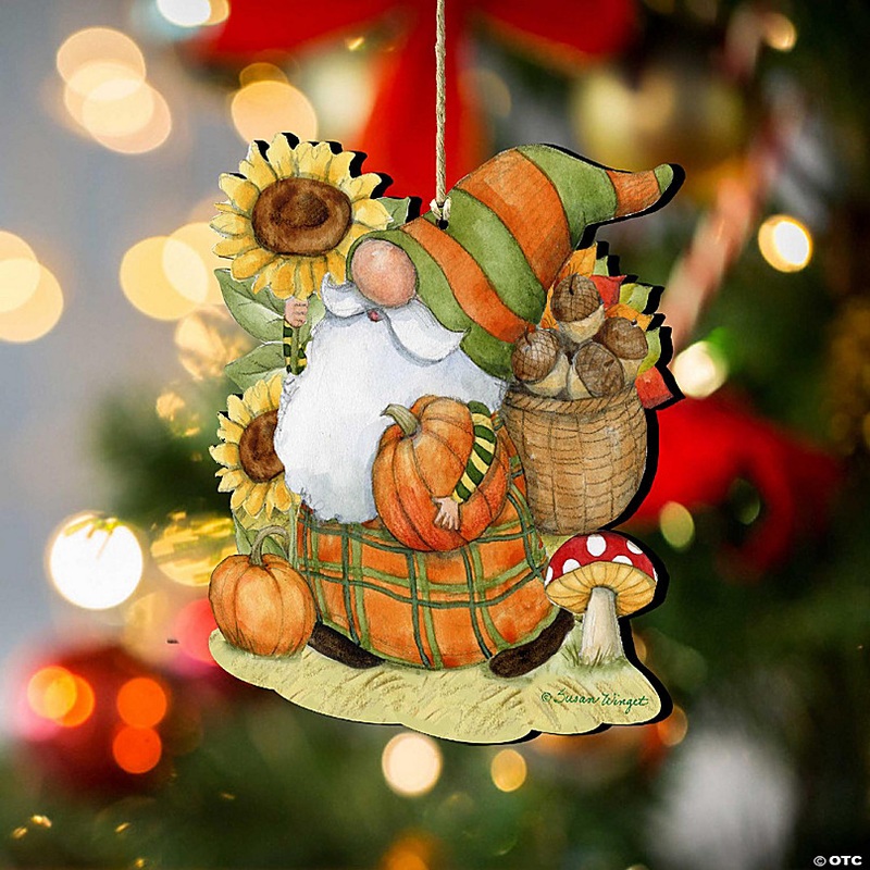 Harvest Gnome Wooden ornament by S. Winget - Thanksgiving Halloween Decor