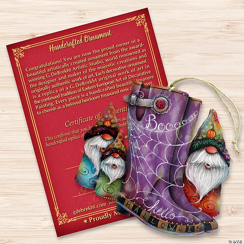 Hello Halloween Boots Wooden Ornaments By J. Mills-Price - Halloween Decor