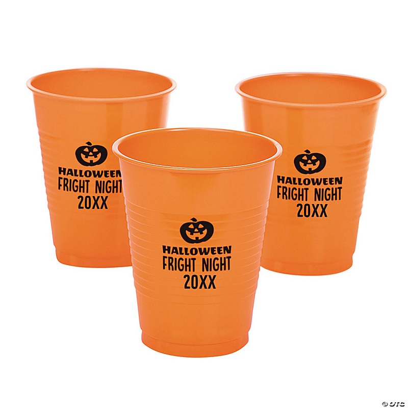 16 oz. Orange Personalized Halloween Jack-O'-Lantern Disposable Plastic Cups - 40 Ct.