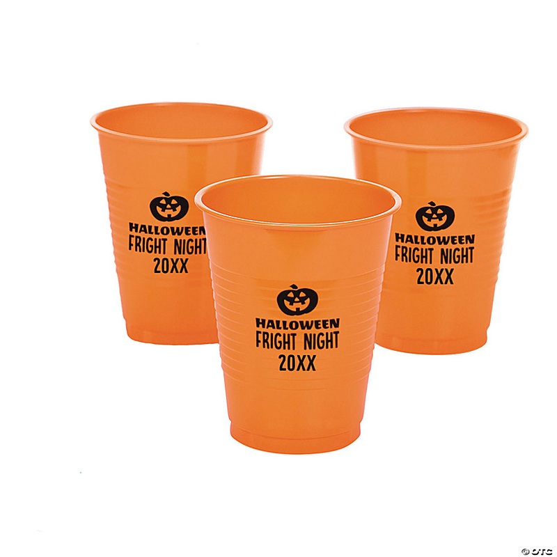 16 oz. Personalized Halloween Jack-O'-Lantern Solid Color Disposable Plastic Cups - 40 Ct.