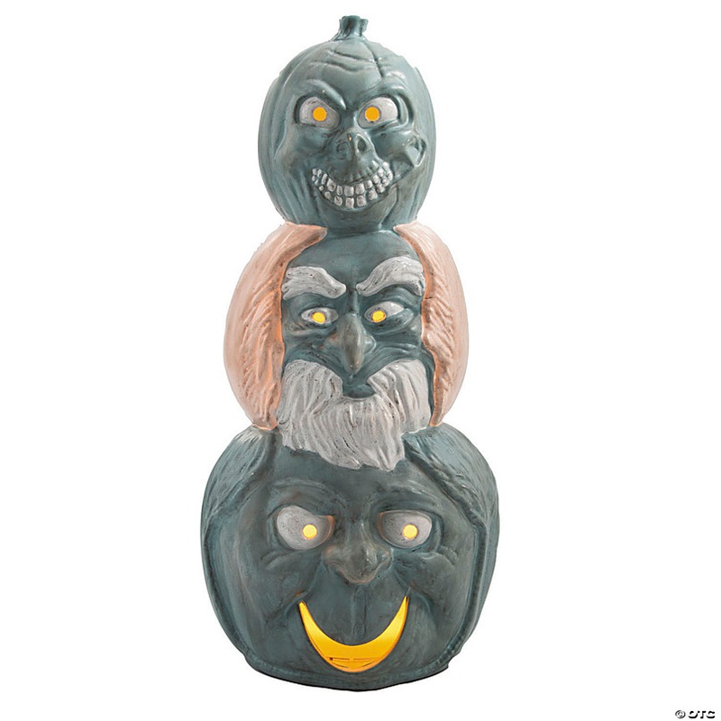 18 Light-Up Hitchhiking Ghosts Pumpkin Stack Halloween Outdoor Decoration